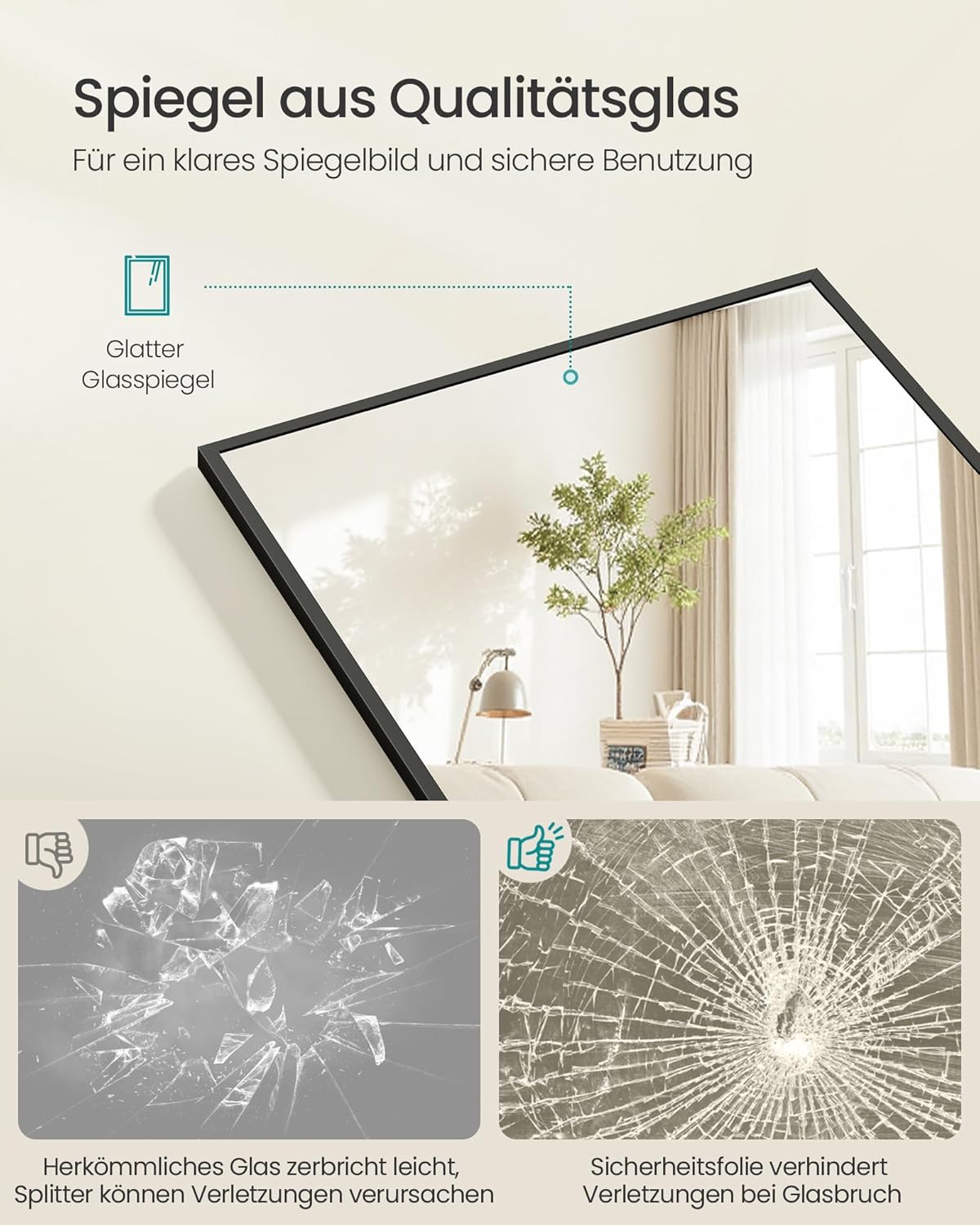 Thumbnail 2 de SONGMICS Ganzkörperspiegel 150 x 40 cm – rechteckiger Standspiegel mit Aluminiumrahmen, Hartglas, tintenschwarz