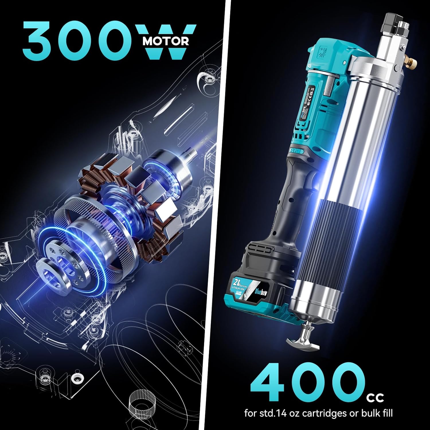 Thumbnail 3 de Bluebow 21V Cordless Electric Grease Gun Kit with 12,000 PSI High Pressure (2x4.0Ah) and 39.4" Hose