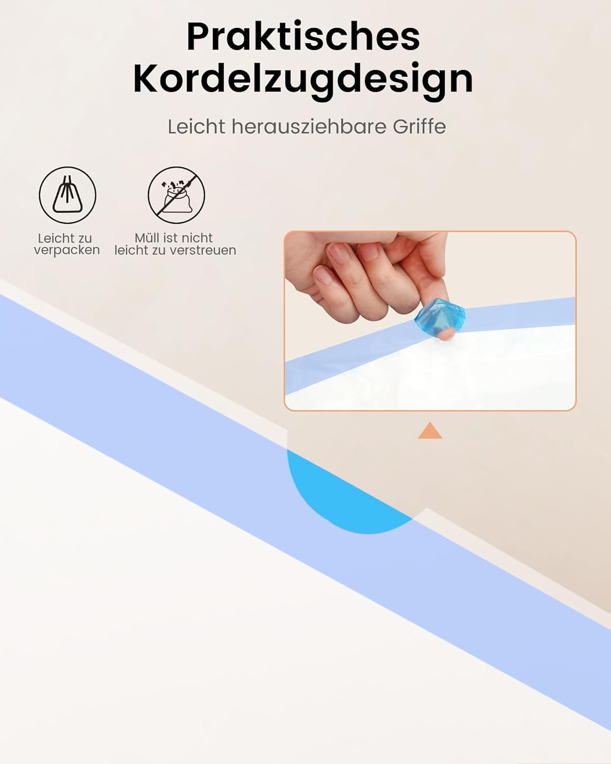 Detalle 2 de LELO PAWS Katzentoilettenbeutel mit Zugbändern – 45 x 45 cm, blau, 60 Stück (4 Rollen)