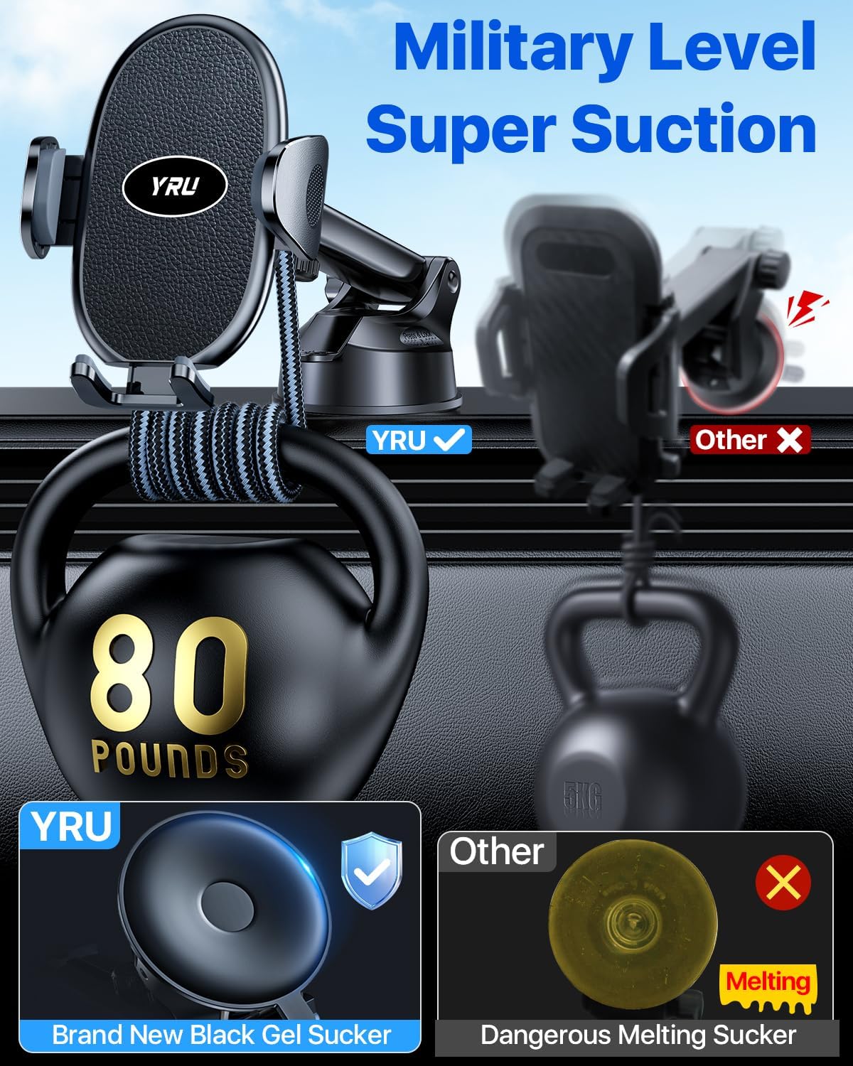 Detalle 2 de YRU Upgraded Car Phone Holder 360°
