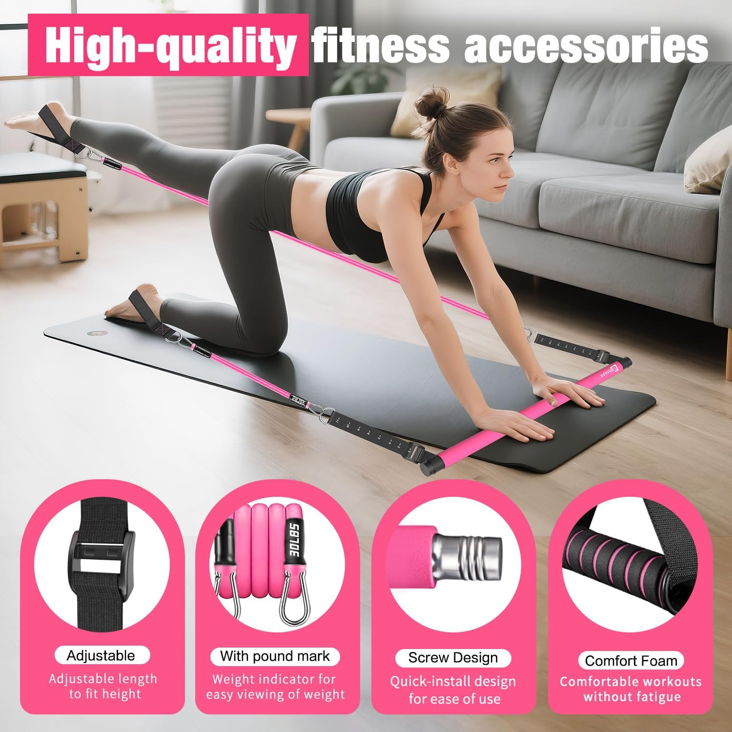Thumbnail 3 de Bbtops Pilates Bar Kit with Resistance Bands, Adjustable Bar and Stackable Bands