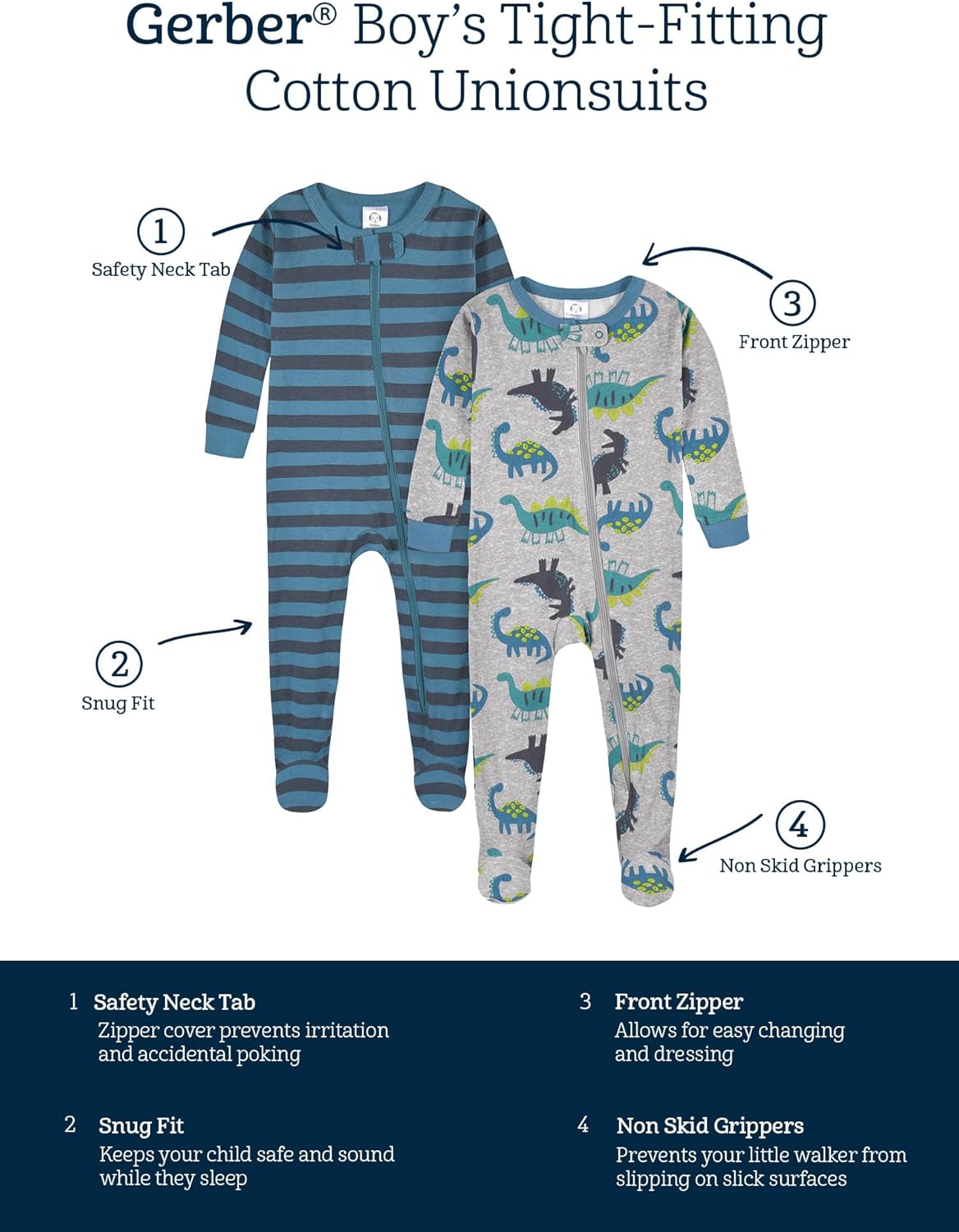 Detalle de Gerber 2-Pack Footed Pajamas Dormeuses pour bébés et tout-petits – confort sûr et pratique