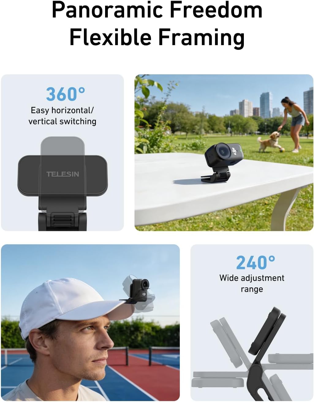Detalle 2 de TELESIN Supporto Clip Magnetico per DJI Nano: clip sul cappello o zaino con rotazione 360°