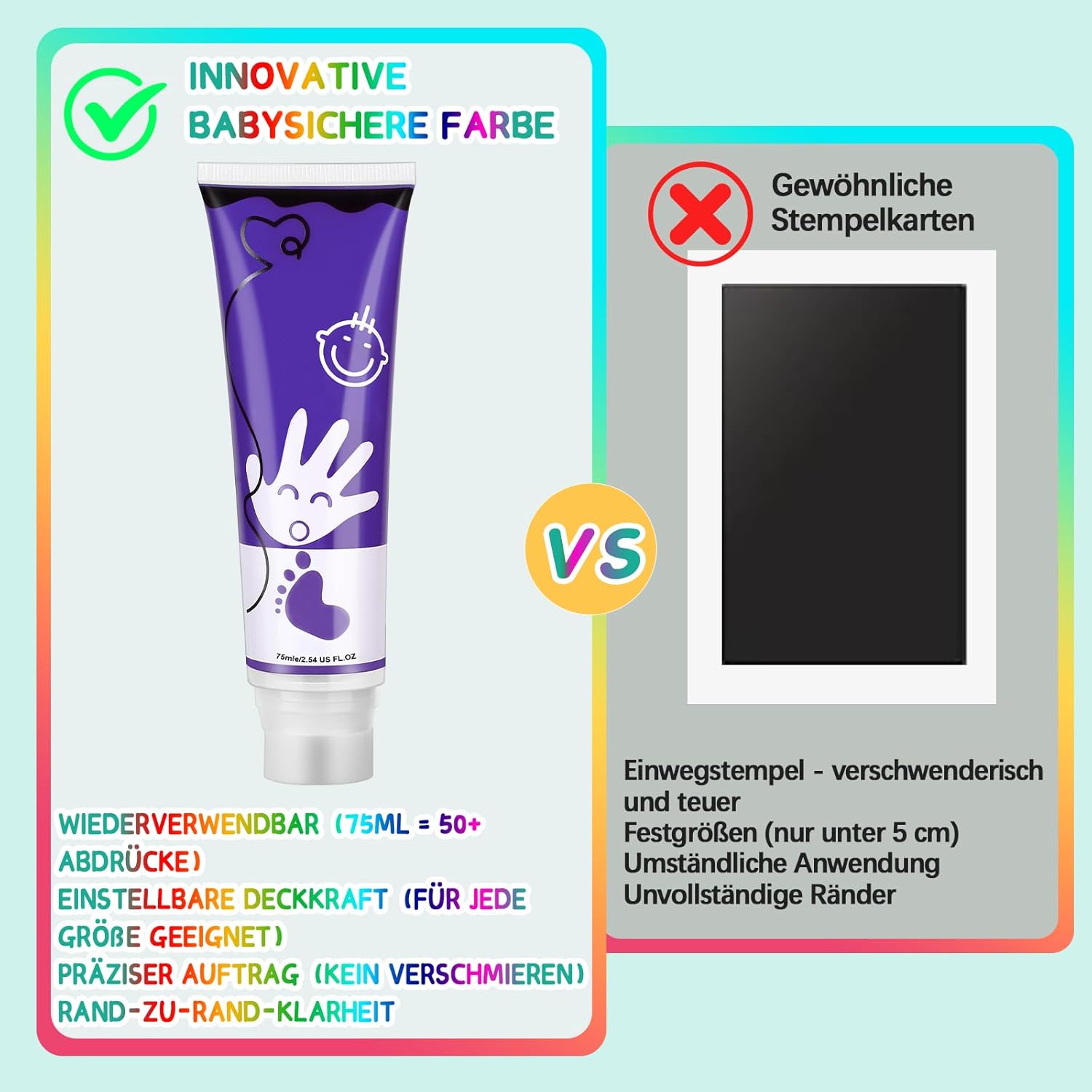 Detalle de TOGOU2S Fußabdruck Farbe Baby mit Schwammaufsatz – ungiftig, 75 ml, violett