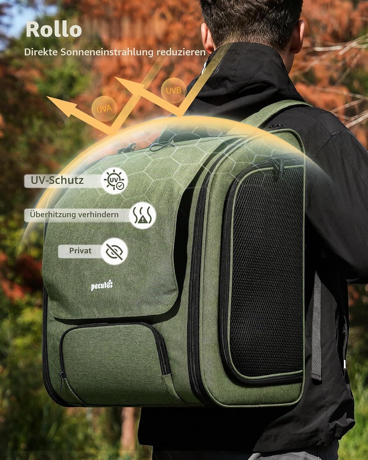 Thumbnail 5 de Pecute Katzenrucksack XXL Grün – Geräumig, ergonomisch und outdoor-tauglich