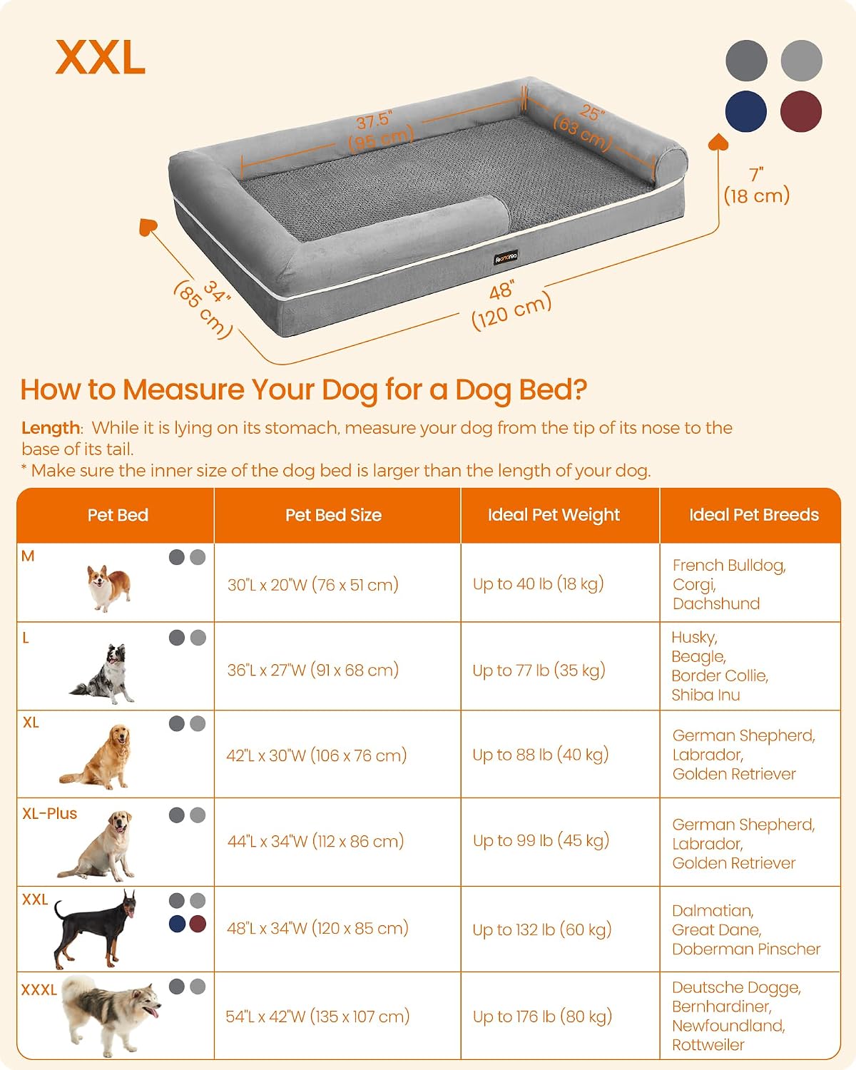 Detalle 1 de Feandrea Orthopedic Dog Bed 120 x 85 cm