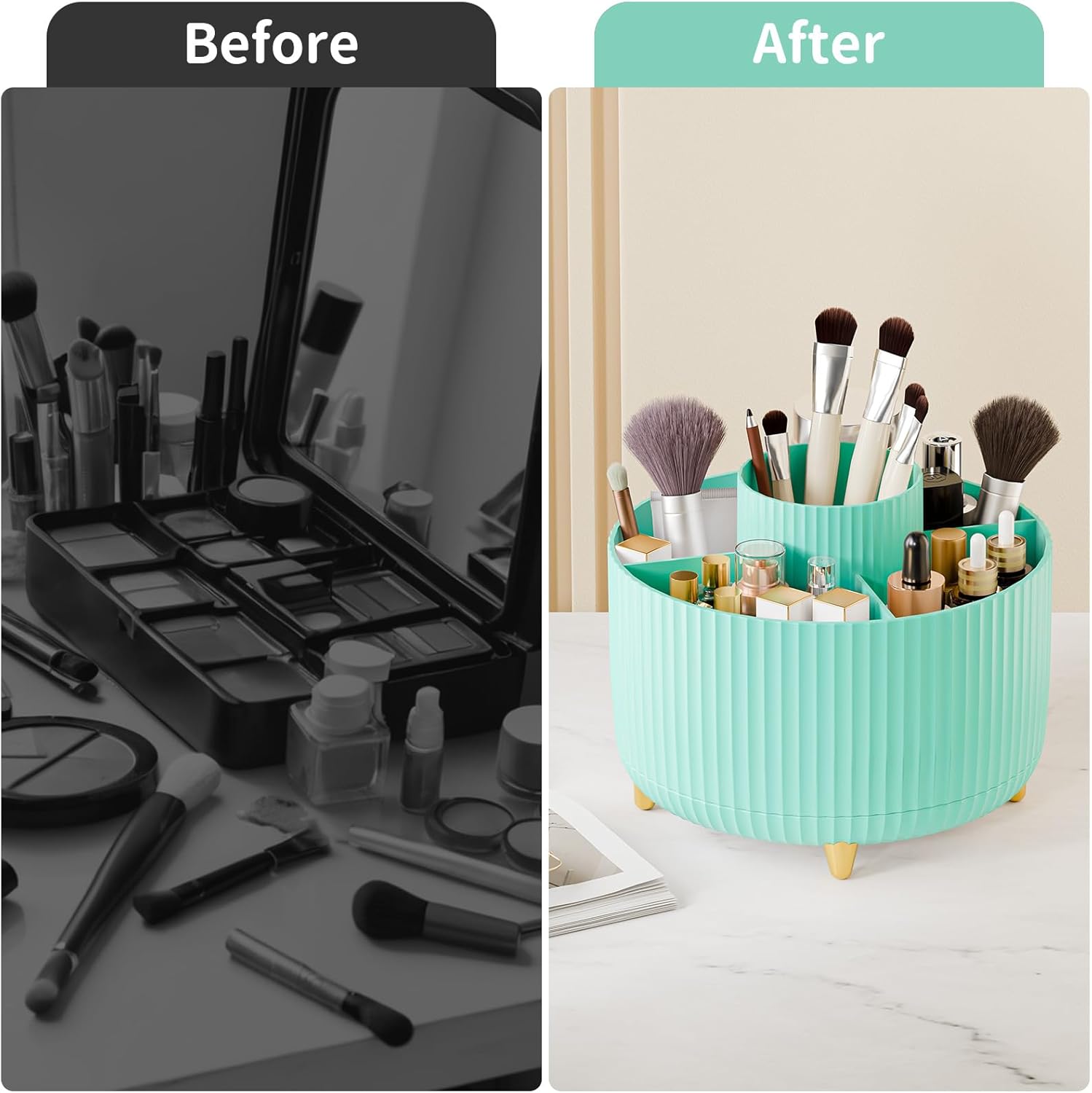 Thumbnail 5 de Fanado 360° Rotating Makeup Organiser – 5 Compartment Mint Green