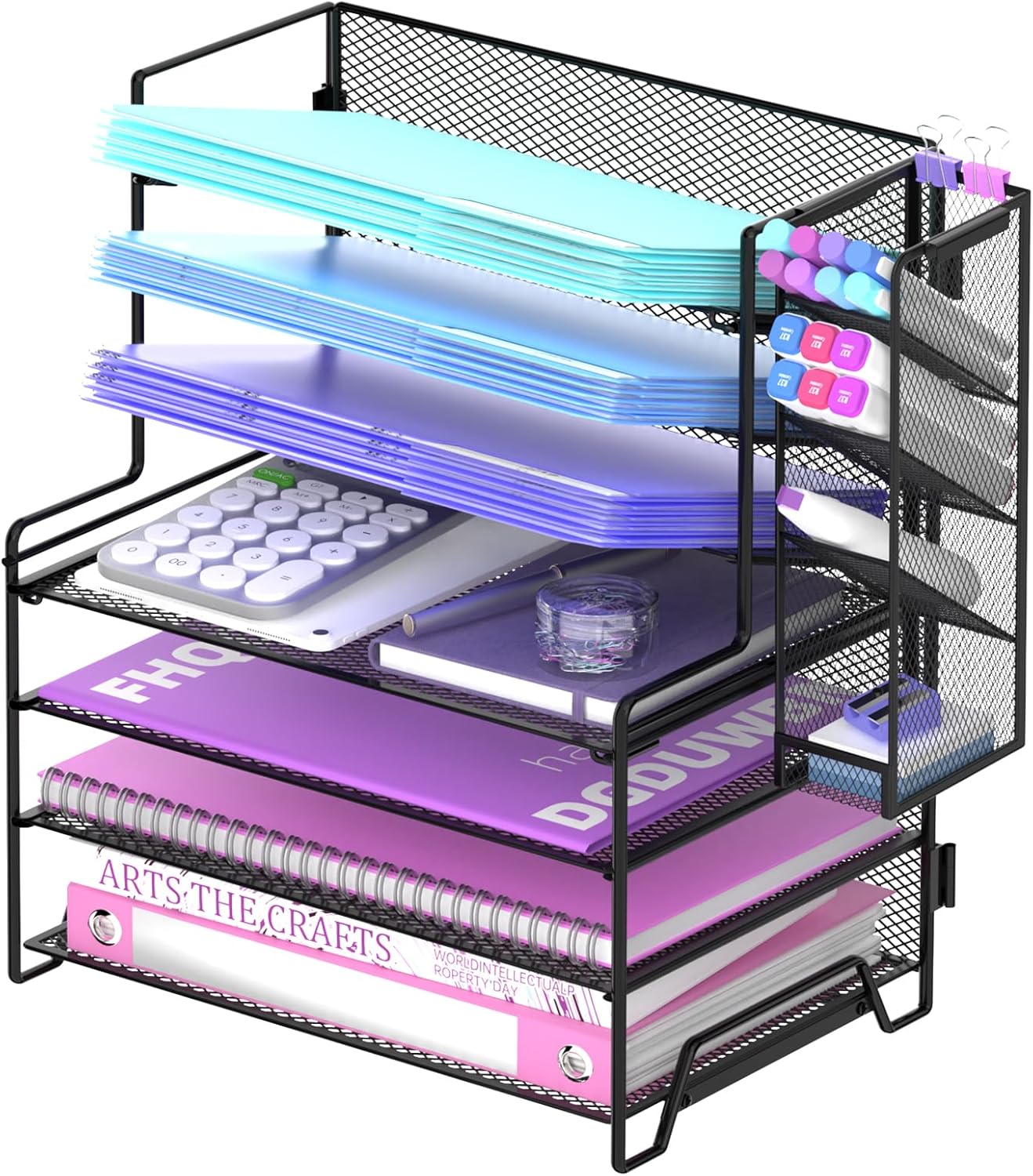 Detalle de ReePlan Schreibtisch Organizer 7 Ebenen – Metallbriefablage mit 4 Flachen & 3 geneigten Ablagen (Stifthalter abnehmbar) – Platzsparender Büroorganizer