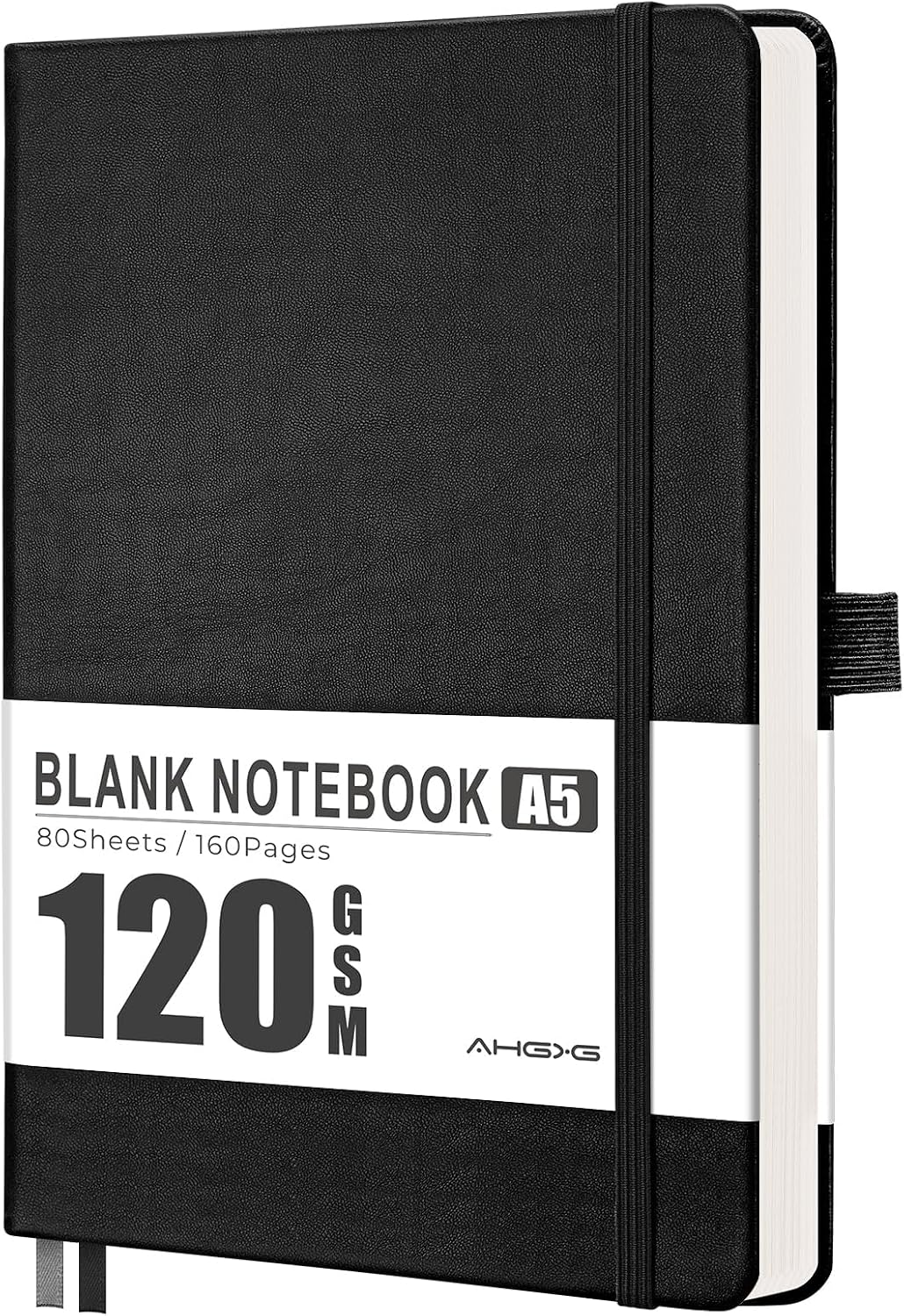 Detalle de AHGXG Blank Journal Notebook, A5, 160 Pages, 120 GSM Paper, Black
