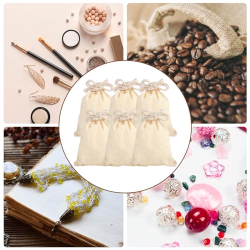Detalle de Sacs en toile 7x9 cm - Pack de 30, Petit sac cadeau avec cordon de serrage (lin/coton) - Packra