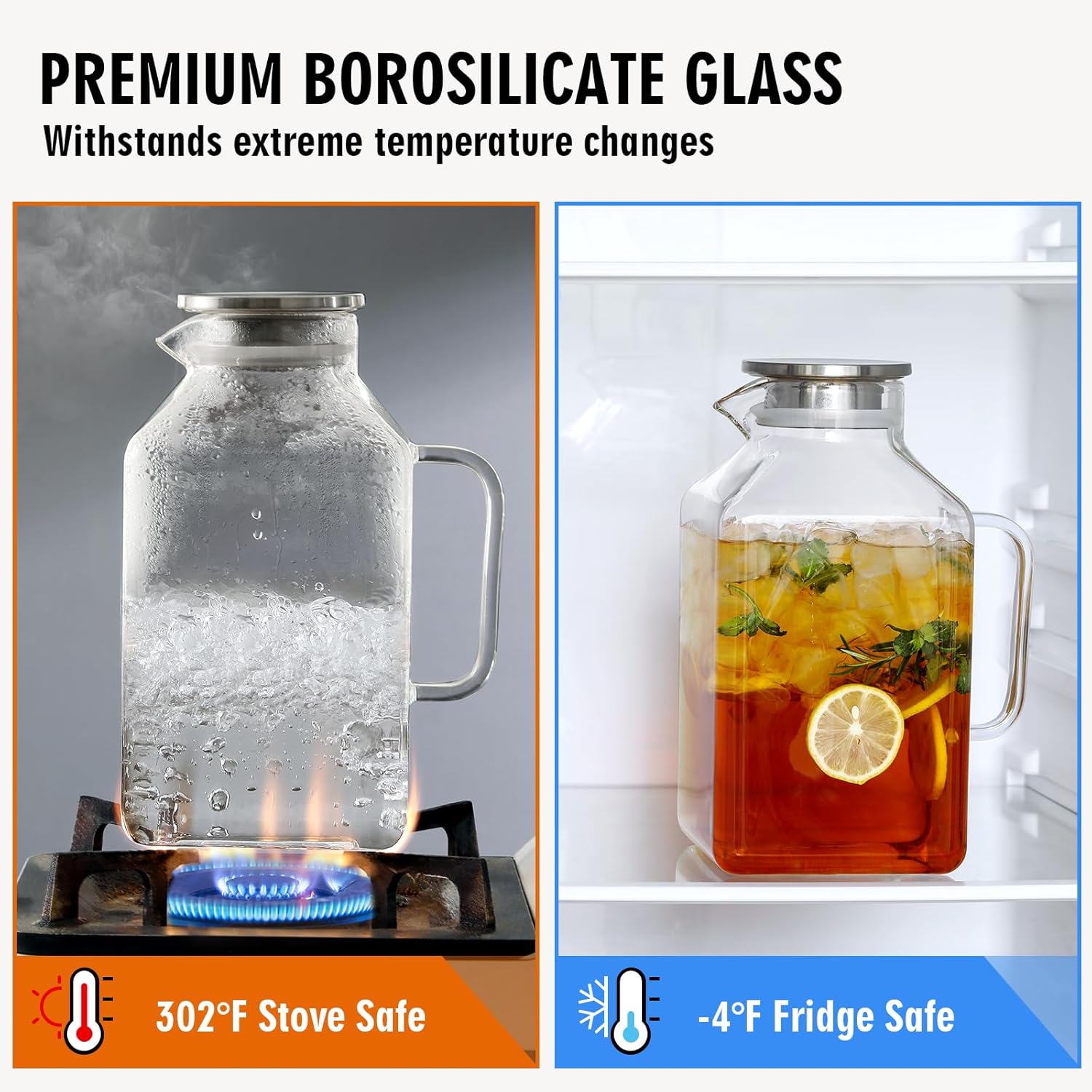 Thumbnail 4 de 1 Gallon Square Glass Pitcher with Lid and Spout 🥤
