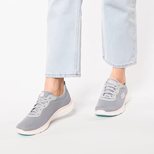 Detalle 2 de Skechers Flex Appeal 4.0 Brilliant View para mujer — 39 EU, malla gris y ribete rosa