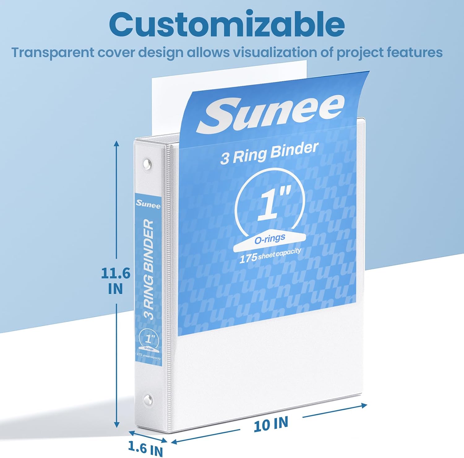 Thumbnail 6 de SUNEE 1-Inch 3-Ring Binders, 12-Pack, PVC-Free Clear-View White Covers