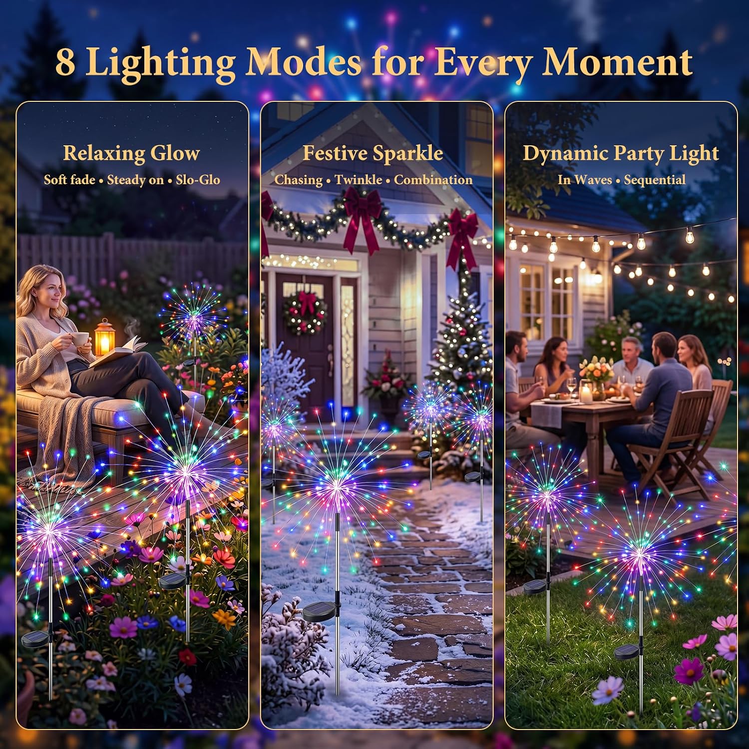 Detalle de Fairdeer SF05 Solar Starburst Garden Lights, 4-Pack, 120 LED, Multicolour