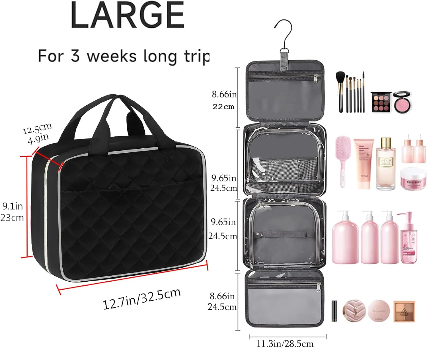 Detalle 2 de Trousse de toilette voyage grande capacité avec crochet 360° — Voyage Femme & Homme (noir)
