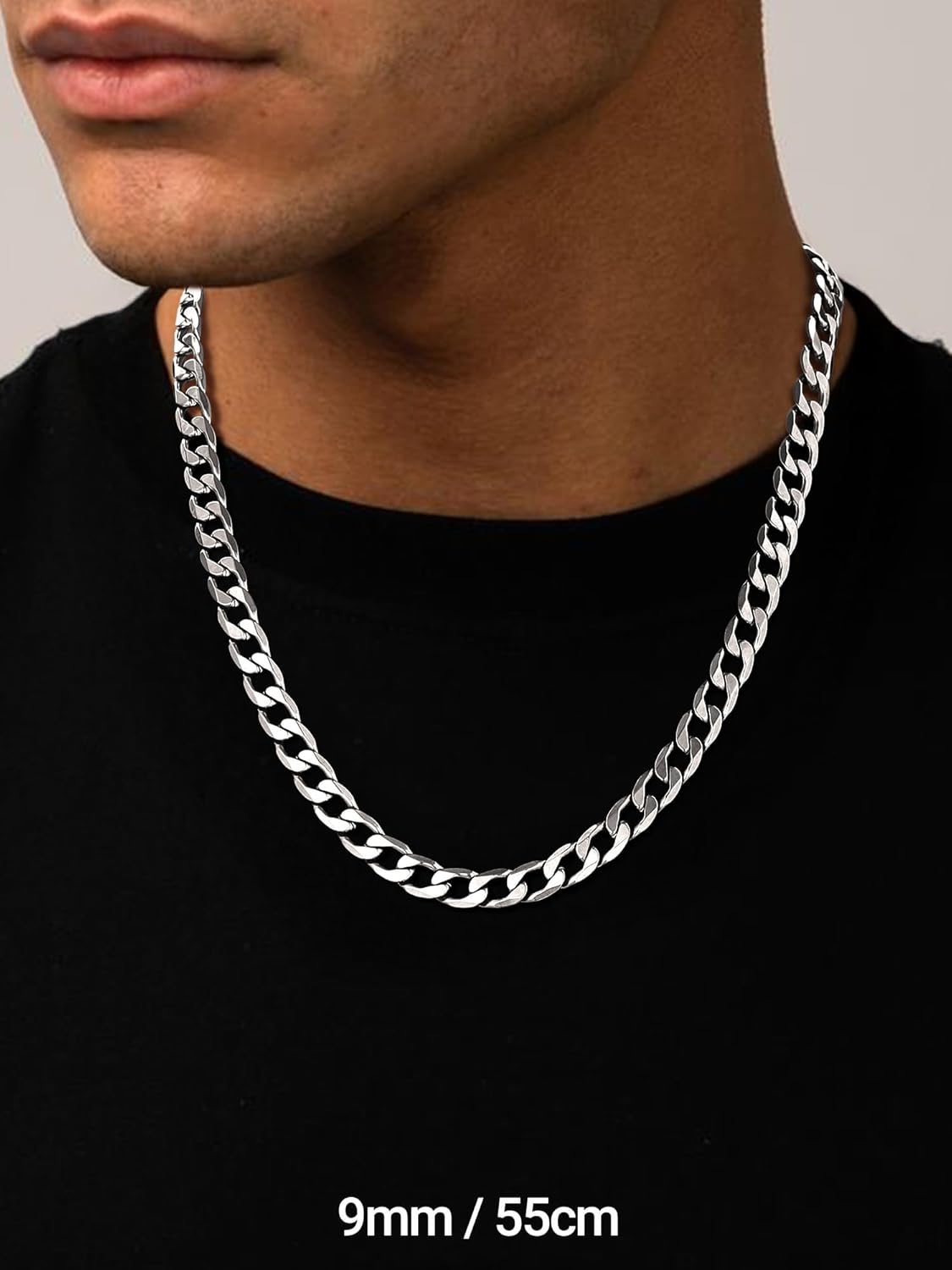 Thumbnail 1 de PROSTEEL Collier Homme Chaine Acier Inoxydable – Maillons Cubains 9 mm avec finitions Argent, Or ou Noir (46–76 cm)