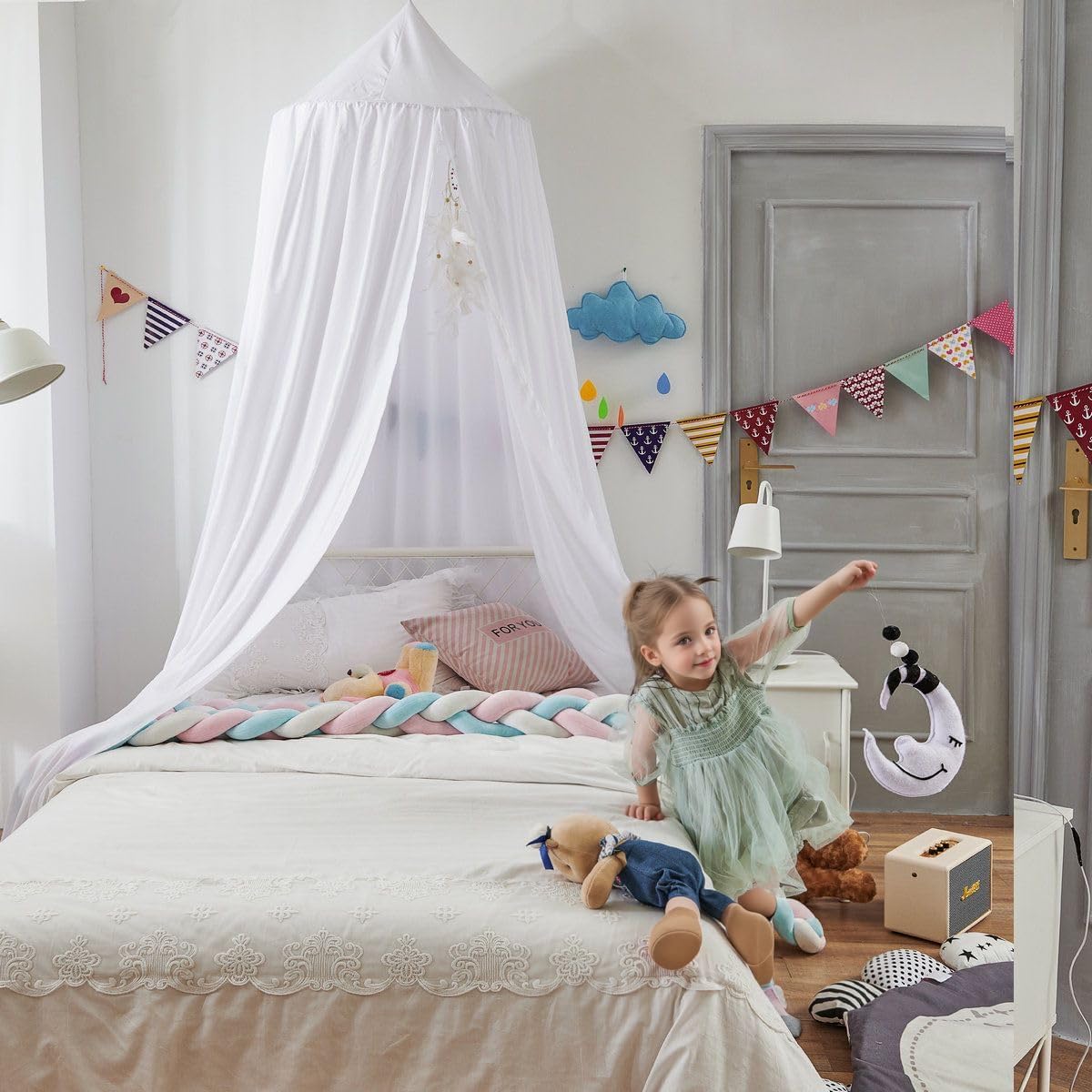 Detalle 2 de Ginkago Ciel de Lit bedhemel voor kinderen, wit polyester, 280 cm hoog