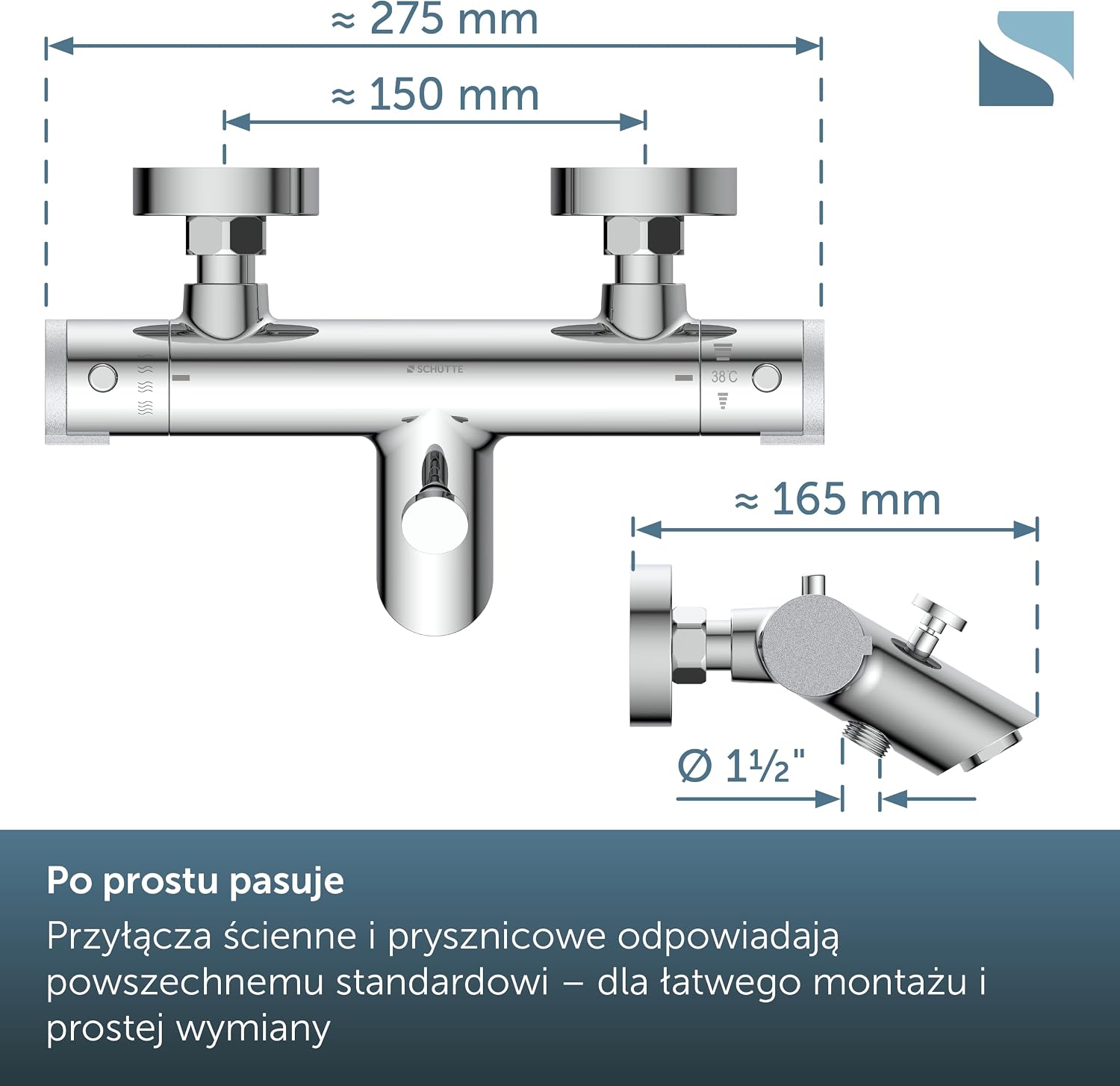 Thumbnail 1 de Schütte 52470 London Chrome – termostatyczna bateria wannowa ścienna