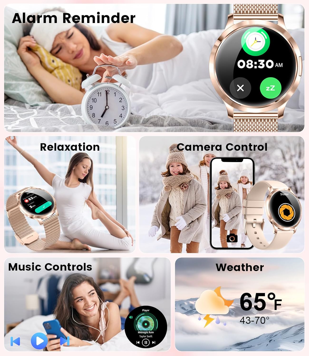 Detalle 2 de HIRREO Smartwatch intelligente da donna AMOLED sottile da 1,32" (7,9 mm) con cinturino in maglia e silicone