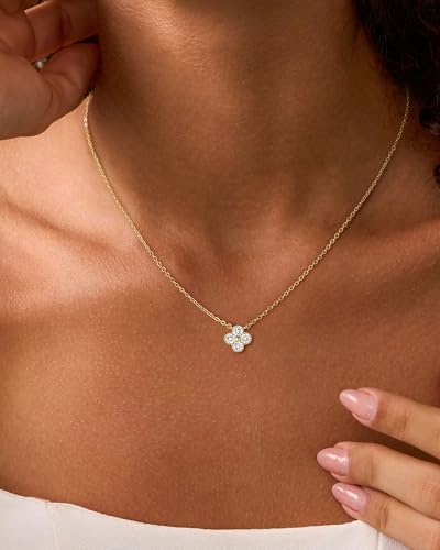 Thumbnail 6 de FUNEIA Collier trefle à 4 feuilles en plaqué or 18k avec zircone cubique – longueur ajustable