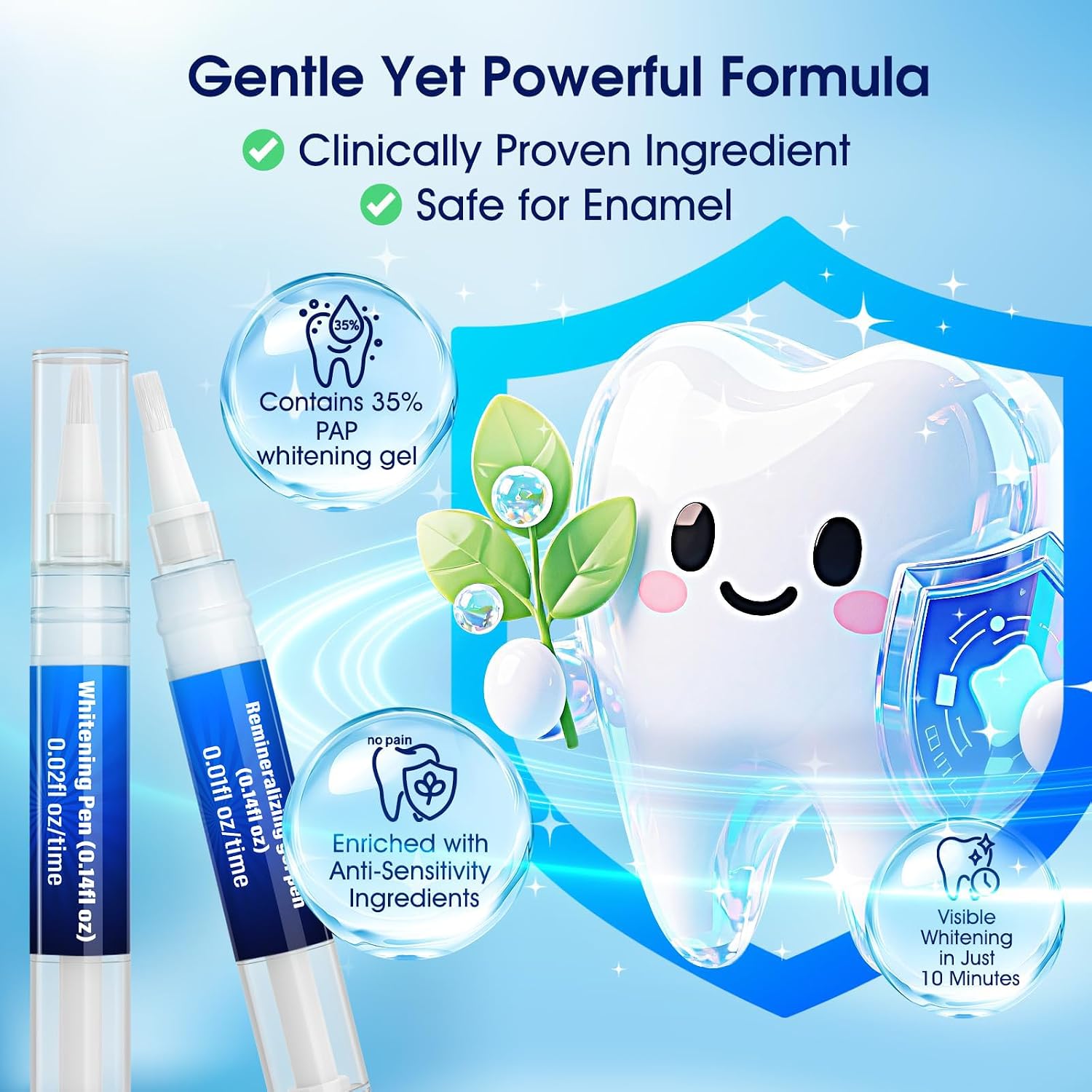 Detalle de Teeth Whitening Kit with LED Light – 3 Pens + 2 Desensitising Pens (Mint) for Safe Home Whitening
