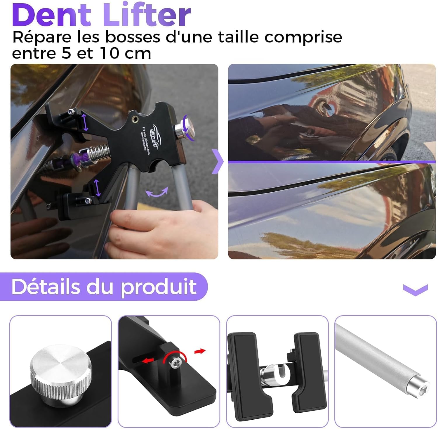 Detalle 2 de DentWiz Kit de réparation de Bosses pour Voiture – Trousse PDR complète (marteau, extracteurs, pistolet à colle chaude et ventouses)