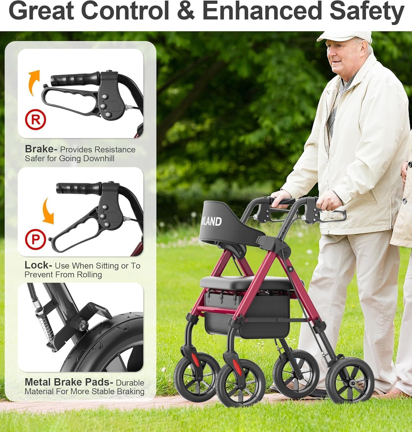 Thumbnail 5 de HOMLAND Foldable Rollator Walker 8" wheels 🚶