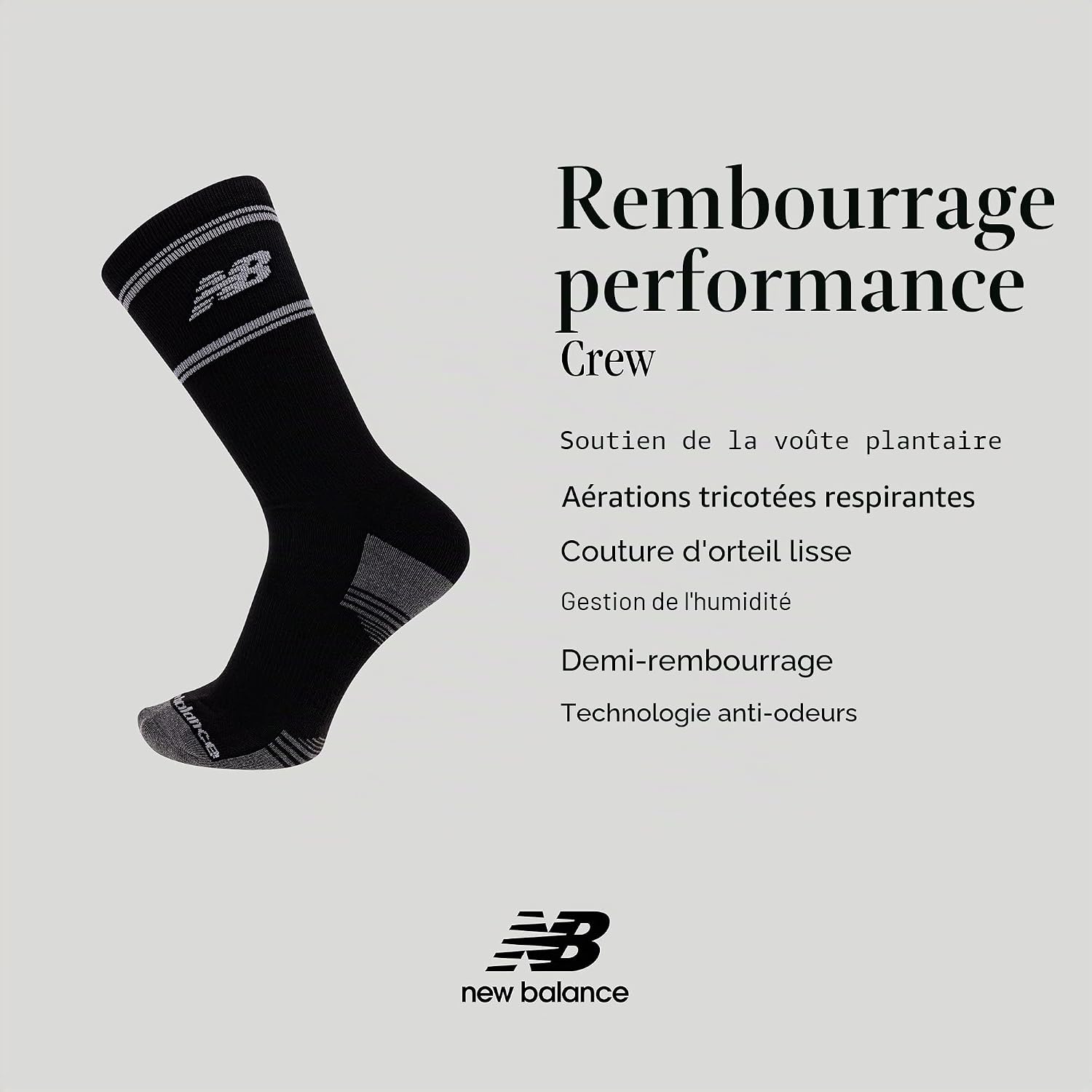 Detalle de New Balance Performance Cushioned Crew Socks – Mixte, 6 ou 12 paires