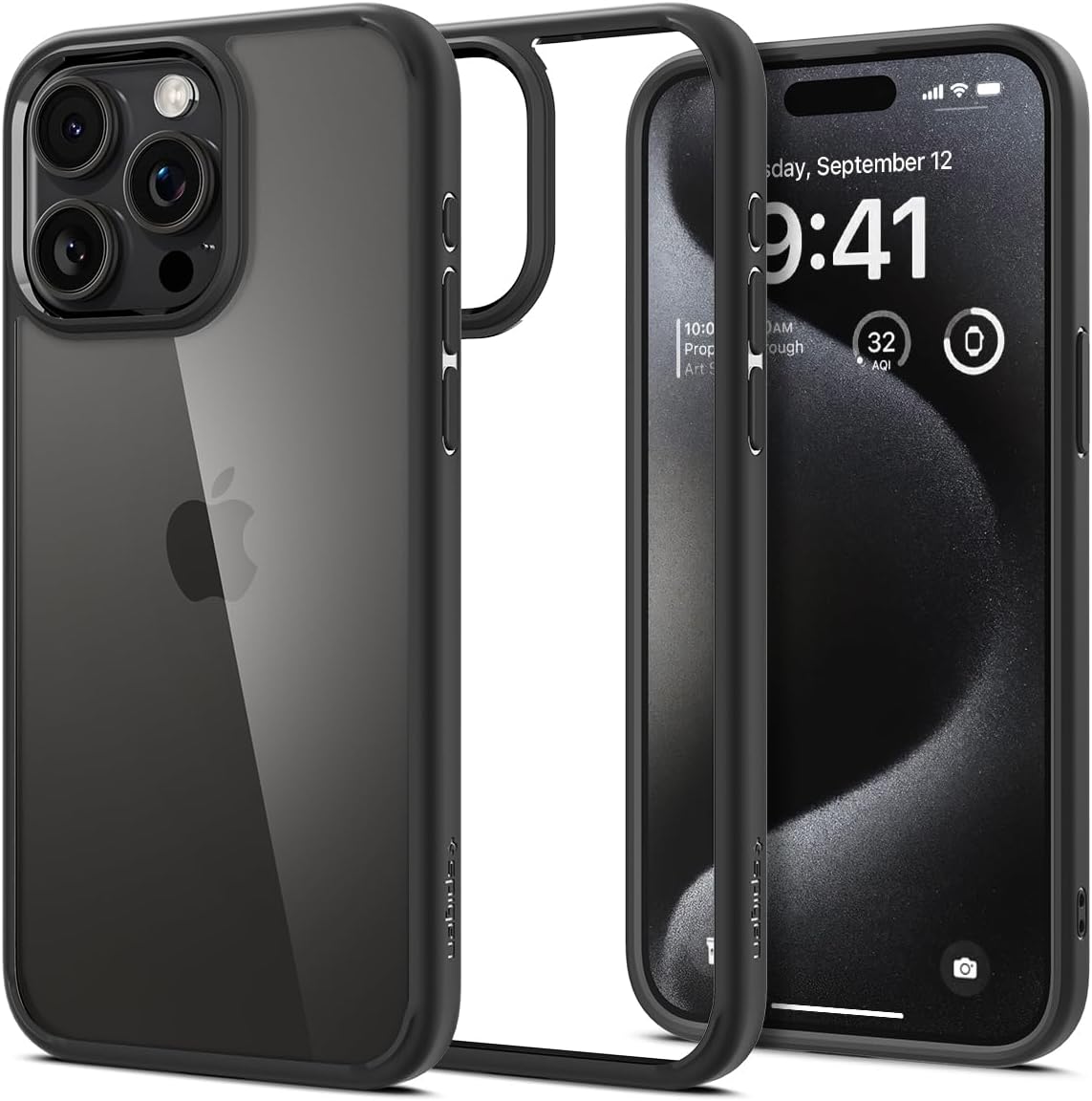 Detalle de Spigen Coque Ultra Hybrid anti-jaune et antichoc pour iPhone 15 Pro Max (noir mat)