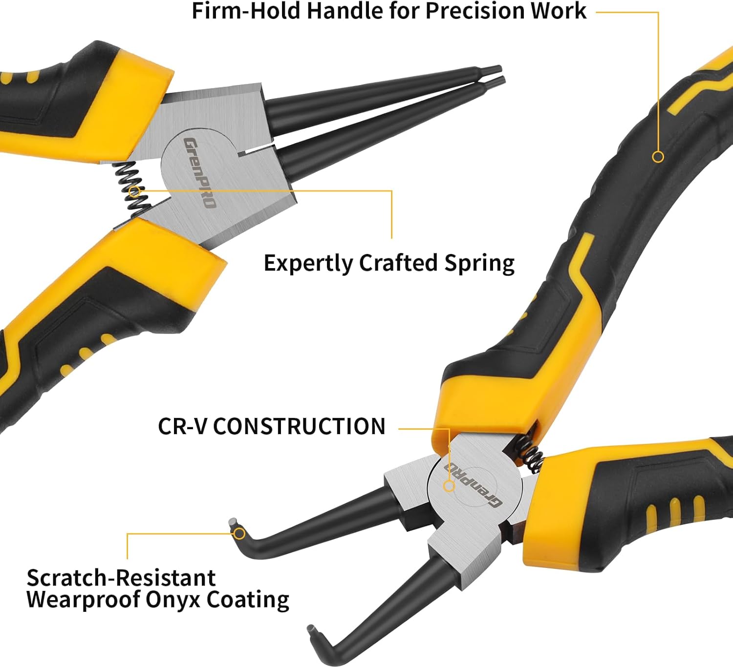 Thumbnail 5 de GRENPRO 4-Piece Snap Ring Pliers Set — 7-Inch Internal/External Circlip Pliers Kit