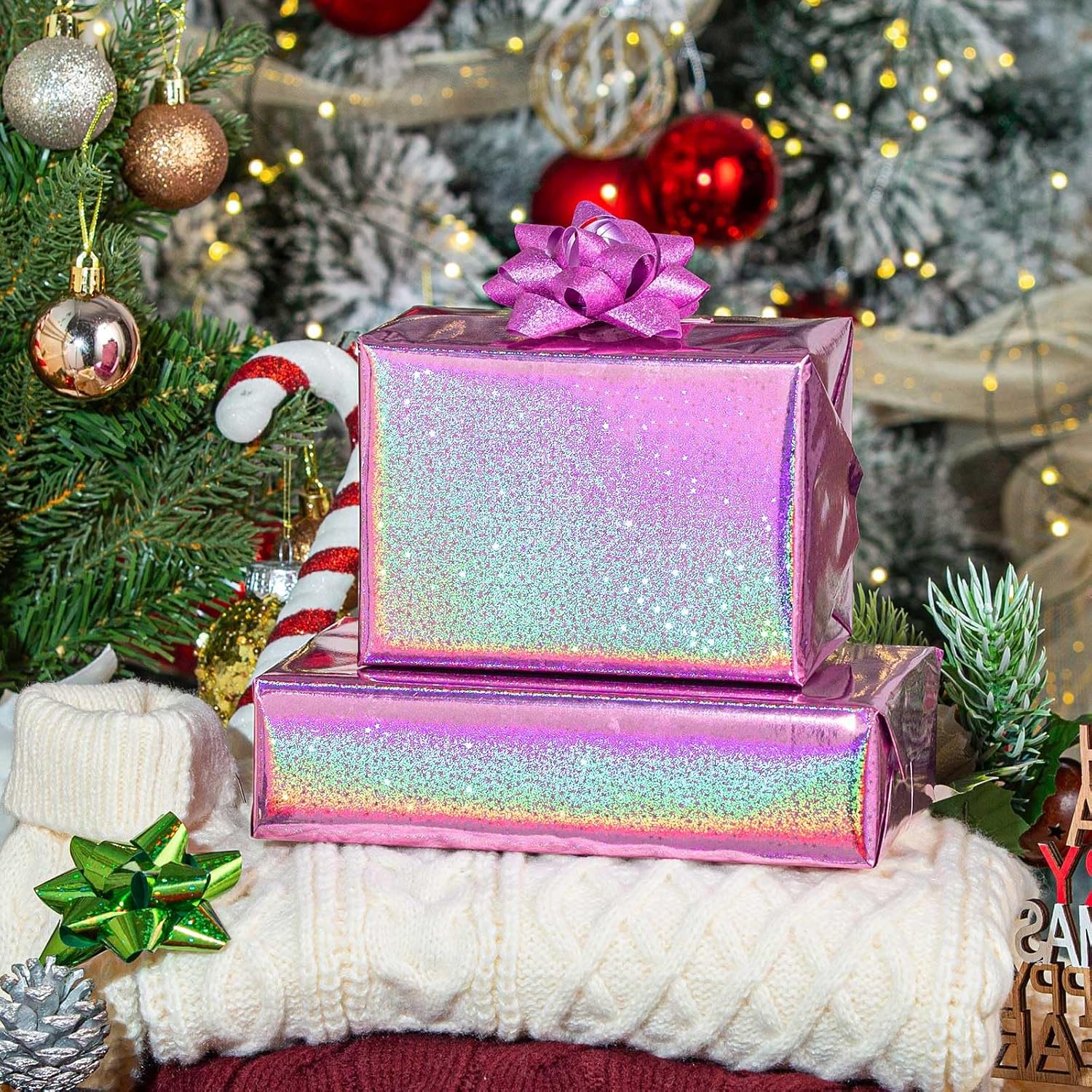 Thumbnail 4 de Wikadlik Pink Wrapping Paper with Holographic Stars