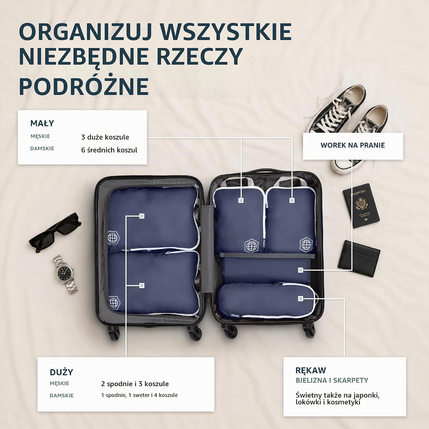 Thumbnail 1 de TRIPPED Travel Gear – 6 kompresyjnych kostek do pakowania, poliuretan, granatowe