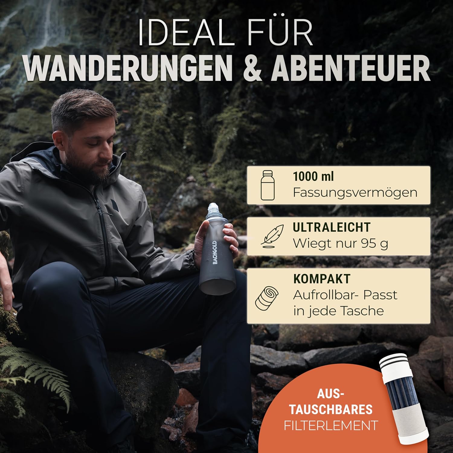 Thumbnail 4 de BACHGOLD Bachgold® Squeeze Wasserfilter Outdoor (Grau, 1000 ml) – ultraleichter Trinkwasserfilter mit Virus-Filtration