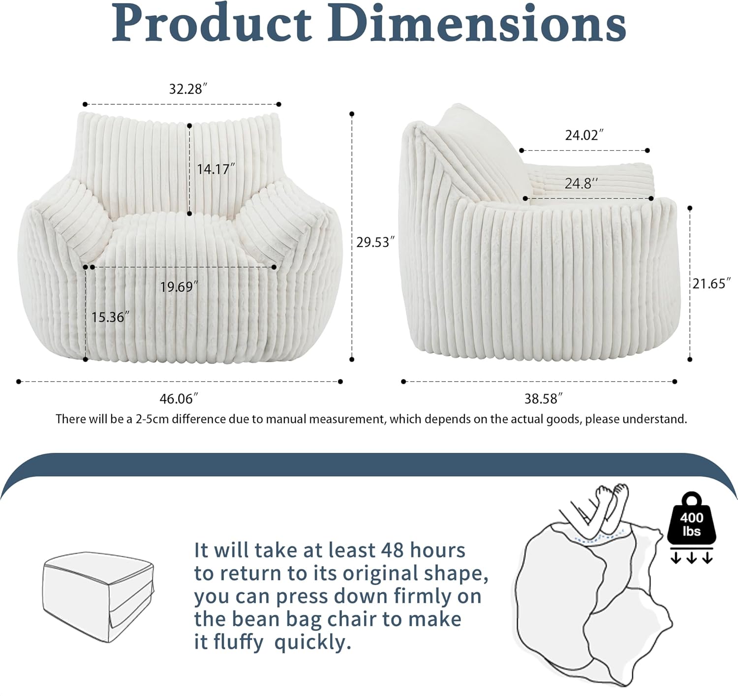 Detalle 2 de Giant Plush Bean Bag Chair Oversized Beige 🛋