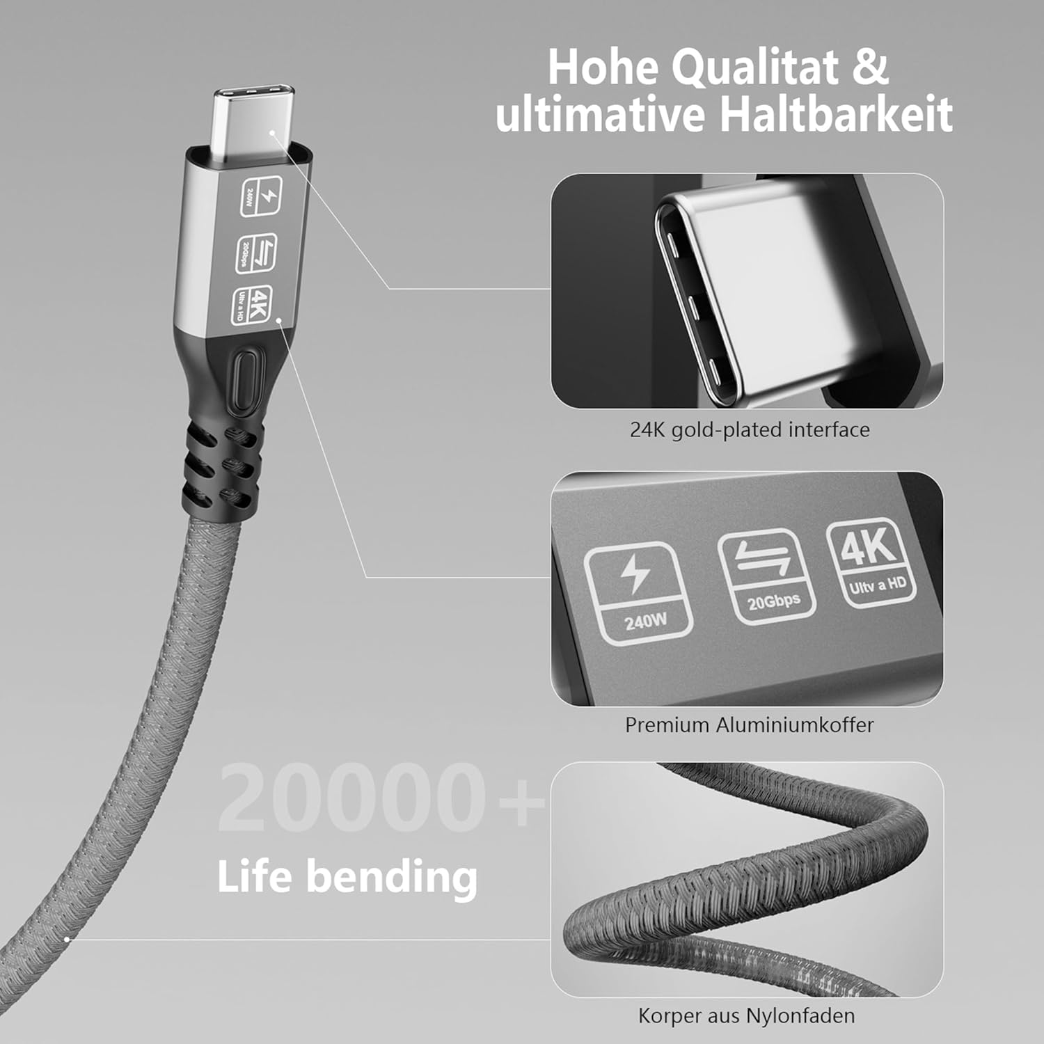 Thumbnail 5 de MOPOCHG 240W USB‑C‑Kabel 3 m 90° für Laptops