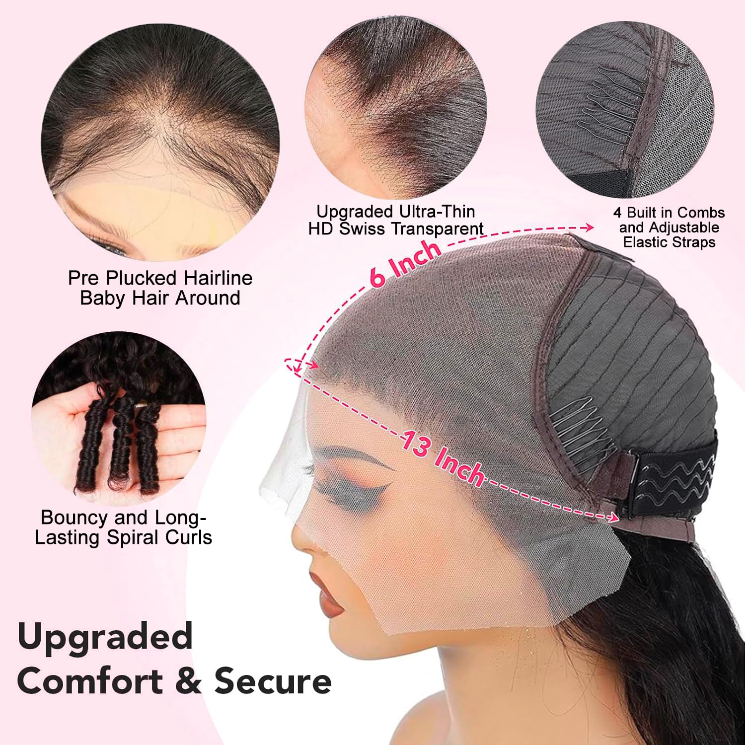 Detalle de biuteew 28 Inch 13x6 HD Lace Front Burmese Curly Human Hair Wig, 200% Density