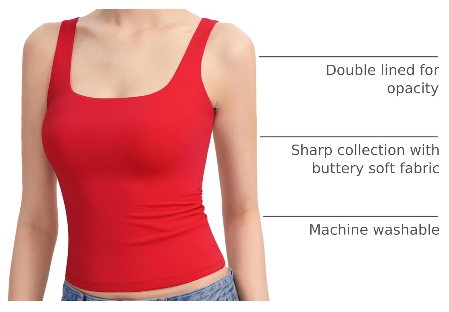 Detalle 2 de PUMIEY Women's Square Neck Tank Top: Double-Lined, Sleeveless, Sharp Collection