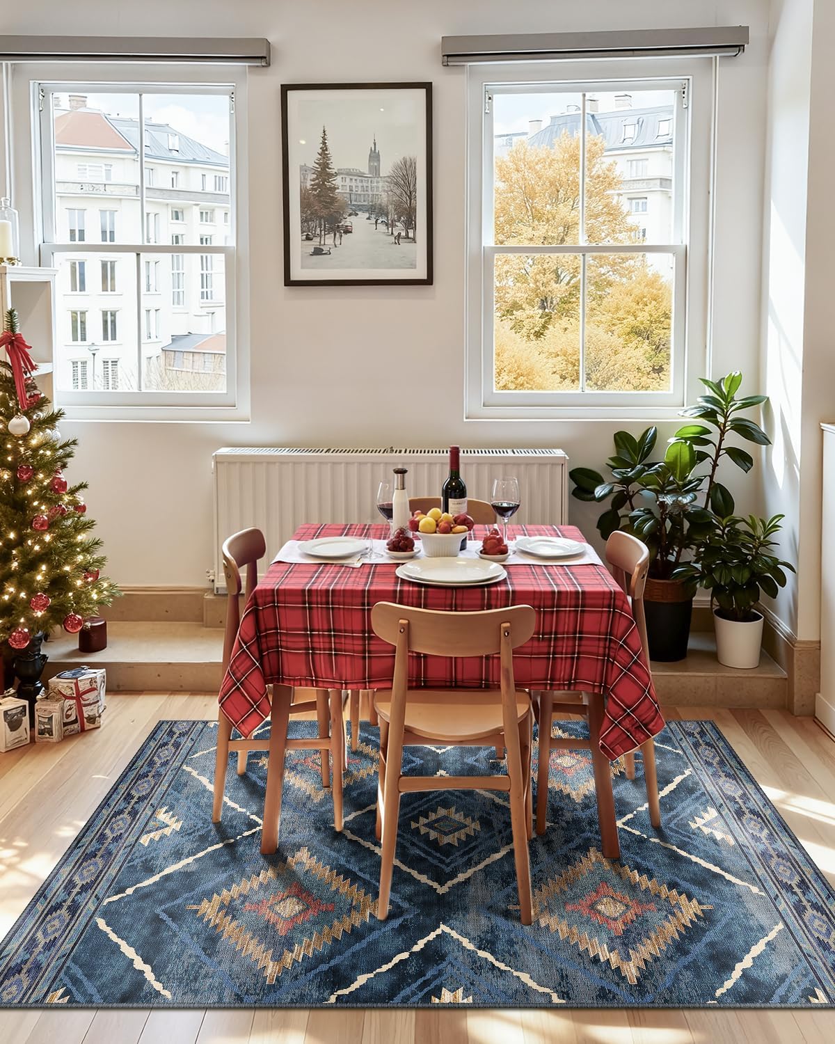 Thumbnail 1 de DEFYNEE Machine Washable Rugs 120x180 cm (Vintage Blue, Non-Slip Short Pile)