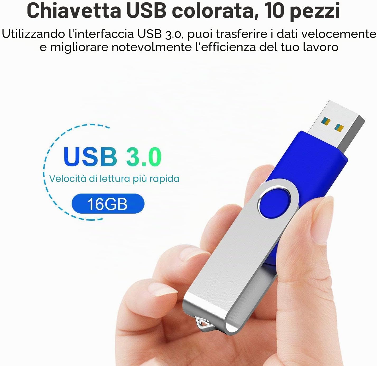 Thumbnail 6 de KOOTION Chiavetta USB 10 pezzi 16GB USB 3.0 | Set compatto e robusto con cappuccio girevole in metallo