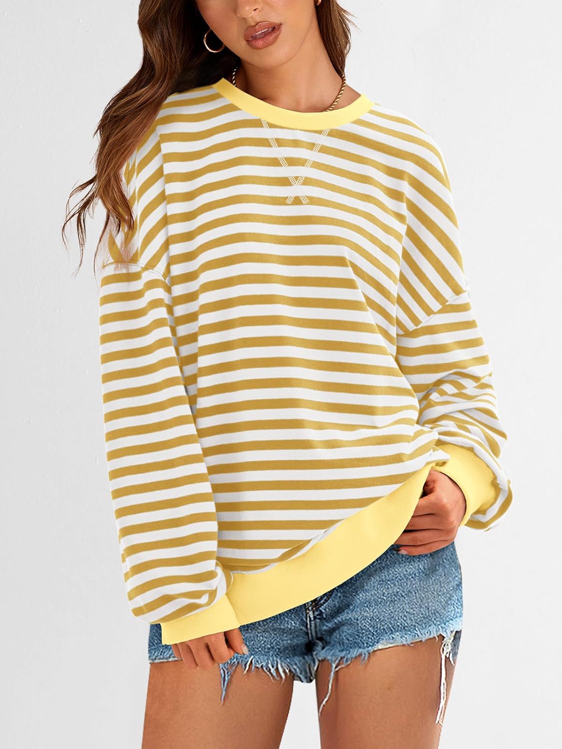 Thumbnail 3 de PRETTYGARDEN Women's Striped Oversized Color Block Sweatshirt