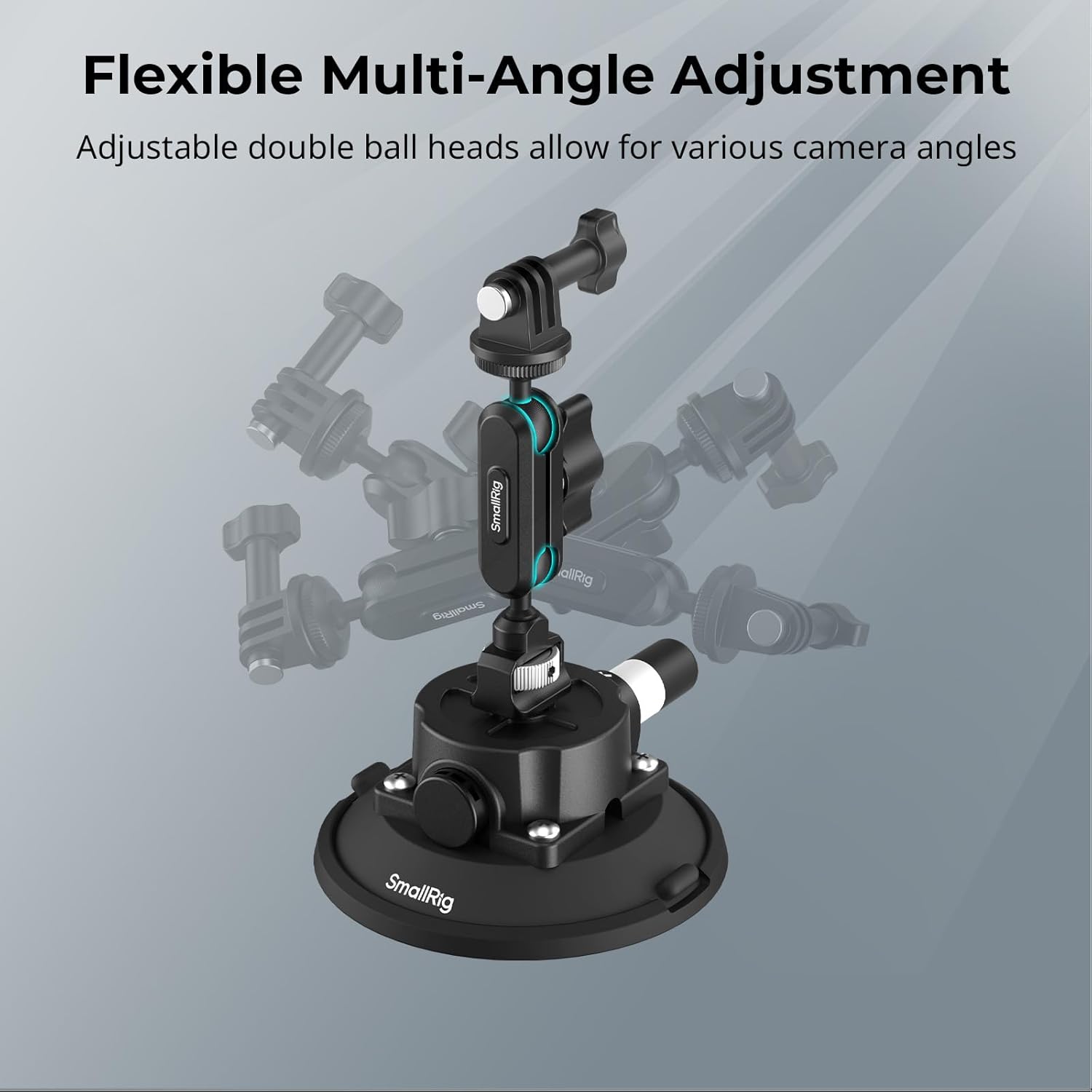 Detalle de SMALLRIG Support ventouse 4,5" avec Bras articulé à rotule – compatible action cam (DJI Osmo Action, Insta360, GoPro)