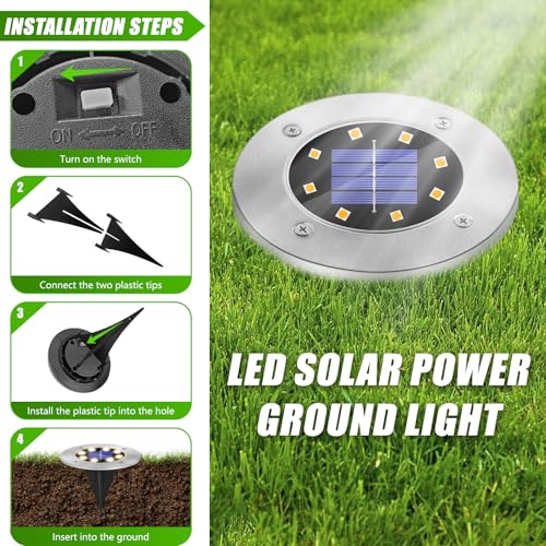 Thumbnail 5 de SCNNC Solar Ground Lights Outdoor Garden – 8 LEDs Warm White, IP65 Waterproof Disk Pathway Lights (8 Pack)