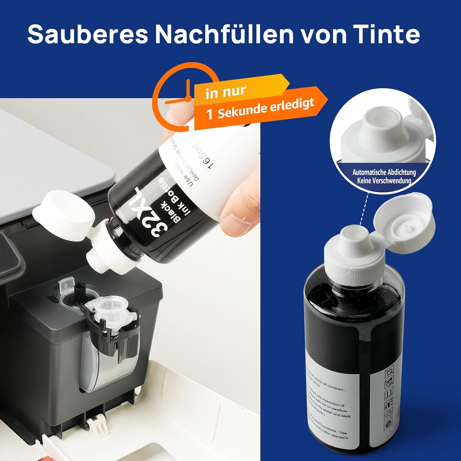 Detalle de Denvoer 31/32XL Tintenbundle für HP Smart Tank – 4 Flaschen, hoher Fassungsinhalt, einfache Nachfüllung