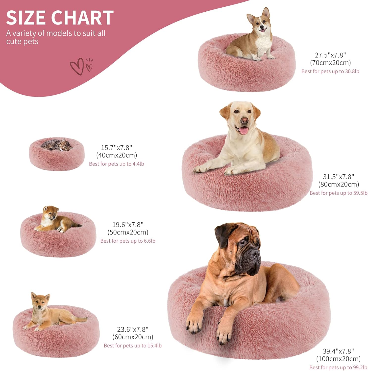 Detalle 2 de BVAGSS Rundes Hundebett Donut – Flauschiges, waschbares Kuschelbett, Ø 40 cm, Pink