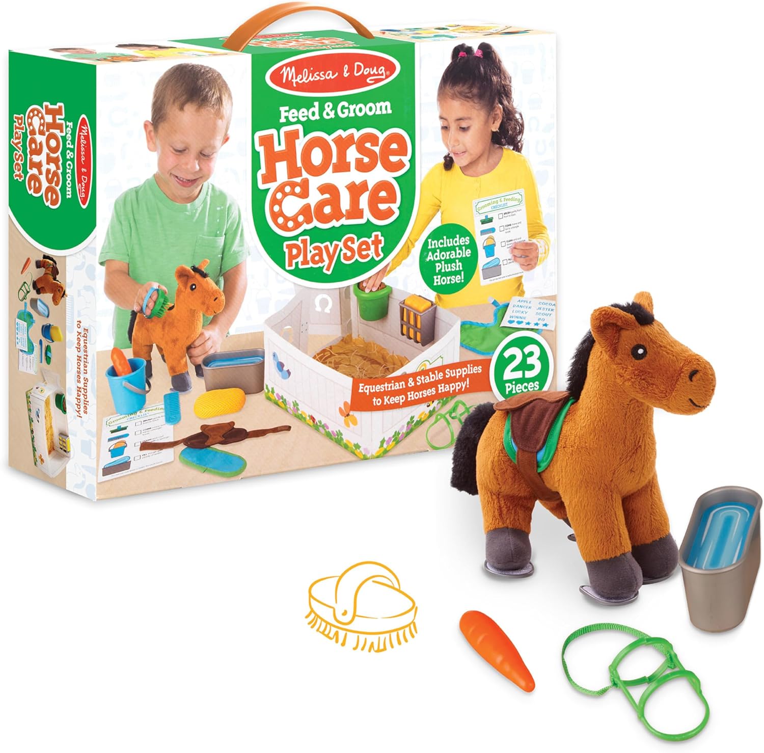 Detalle de Melissa & Doug Feed & Groom Horse Care Play Set with Plush Horse (23 pcs)