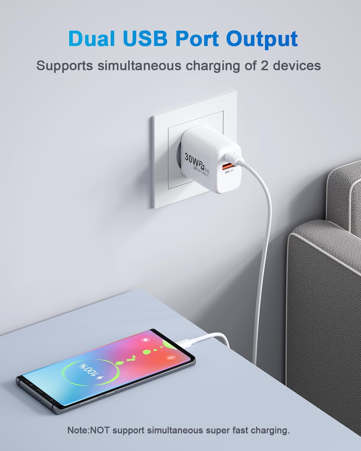 Detalle 1 de Caricatore USB C 30W con cavo 2 m