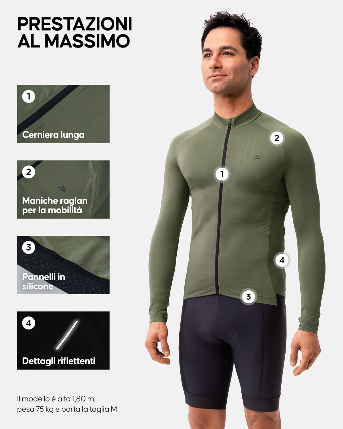 Detalle 2 de DANISH ENDURANCE Maglia da Ciclismo a Manica Lunga – Traspirante, Quick Dry, Tasche Posteriori