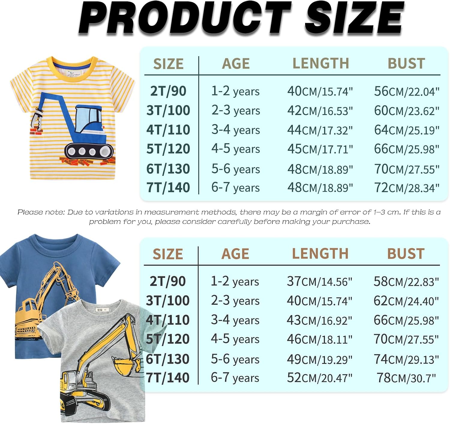 Detalle de Kinder T-Shirt Jungen Kurzarm „Cartoon Bagger“ im 3er-Set (2–7 Jahre) – Baumwolle