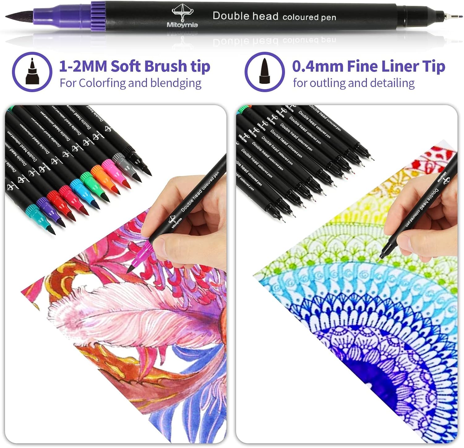 Thumbnail 2 de Mitoymia 24 Dual Tip Colouring Pens (24-pack) with brush + fineliner tips for colouring books and detail work
