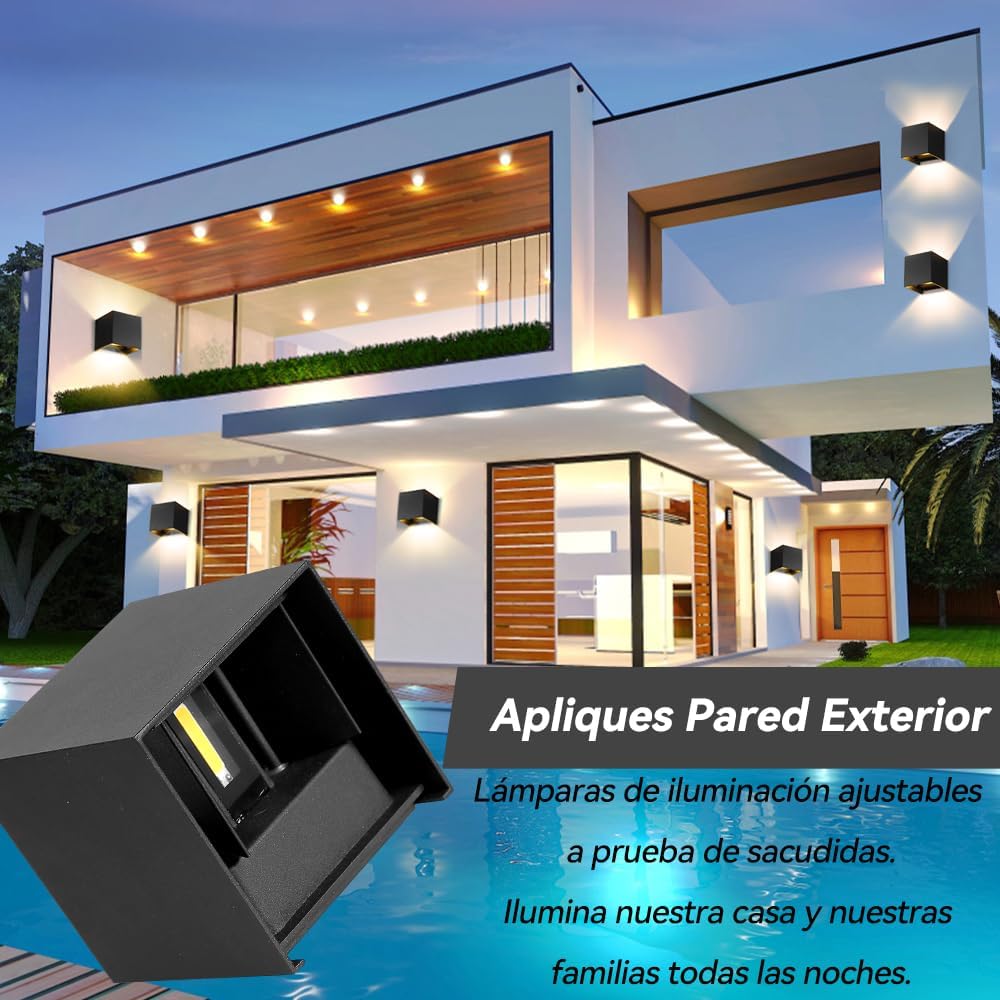 Thumbnail 5 de YICALE 8 Piezas Aplique Exterior/Interior 💡 Luz Cálida 12W IP65